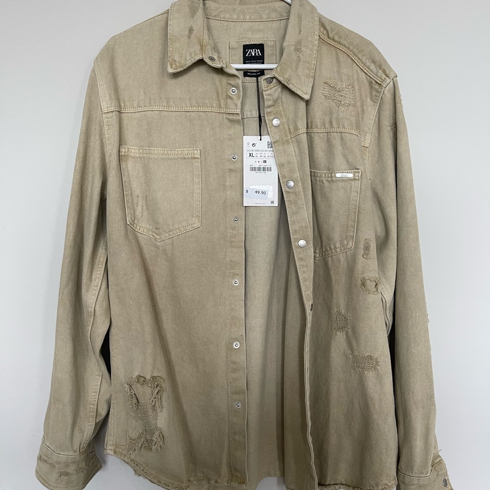 Brand new distressed beige Zara denim jacket